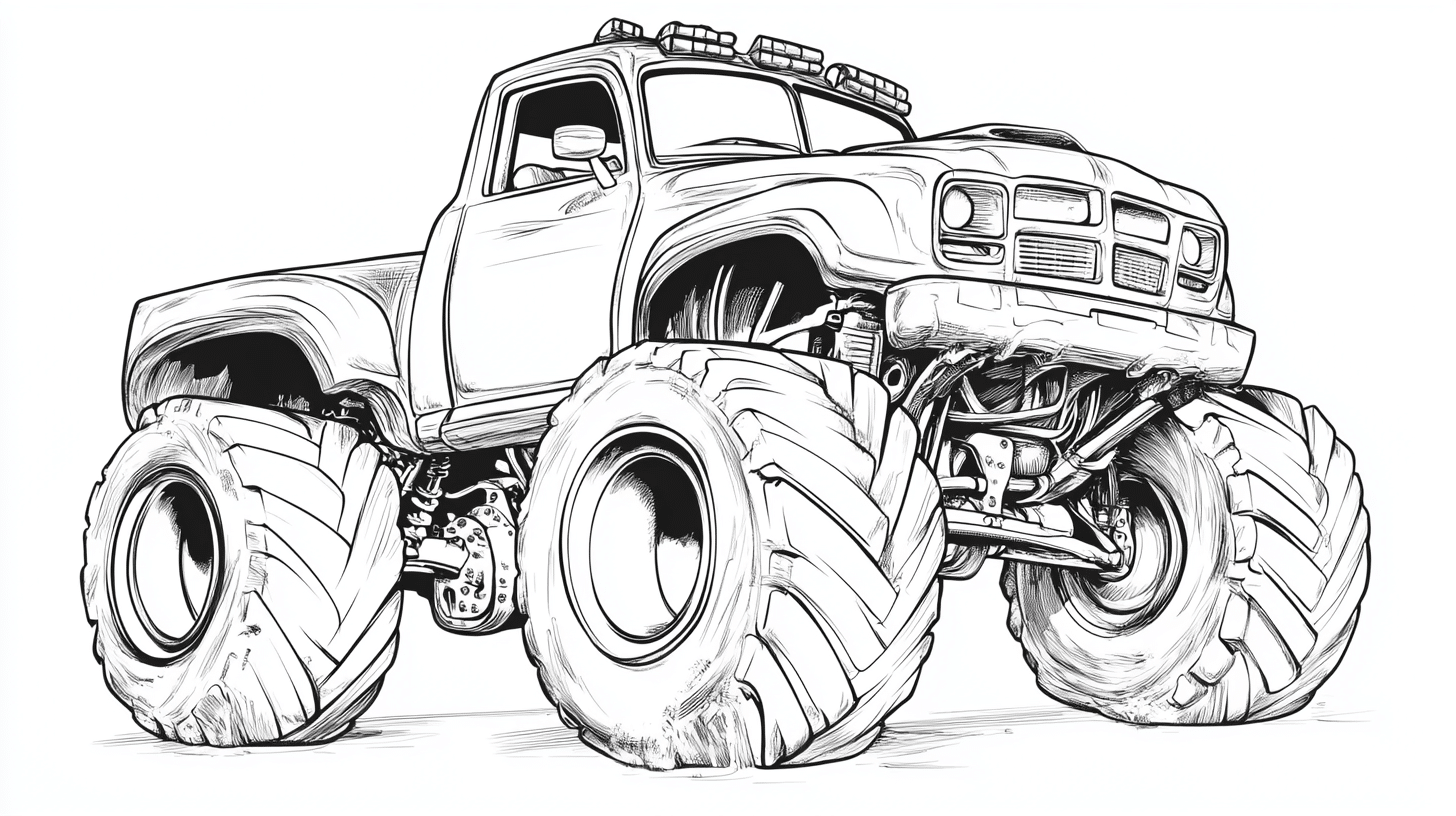 A_cartoon_monster_truck_with_exaggerated_wheels_and_silly_expressions