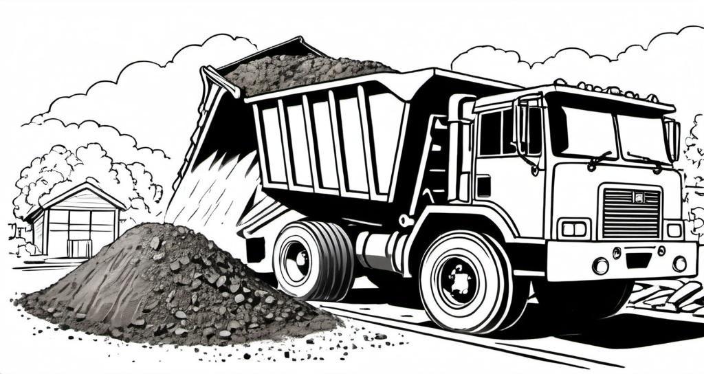 A_construction_dump_truck_unloading_dirt_at_a_building_site