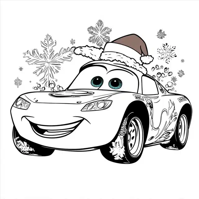 Christmas Themed Lightning McQueen Coloring Page