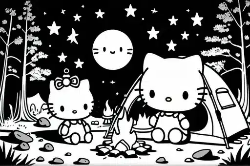 Hello Kitty and friends camping under the stars