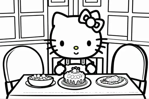 Hello Kitty at a Thanksgiving dinner table