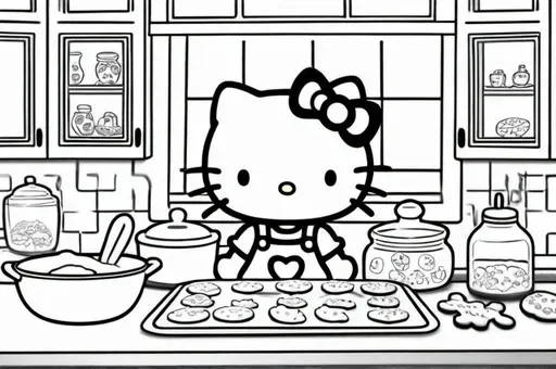 Hello Kitty baking cookies with her friend