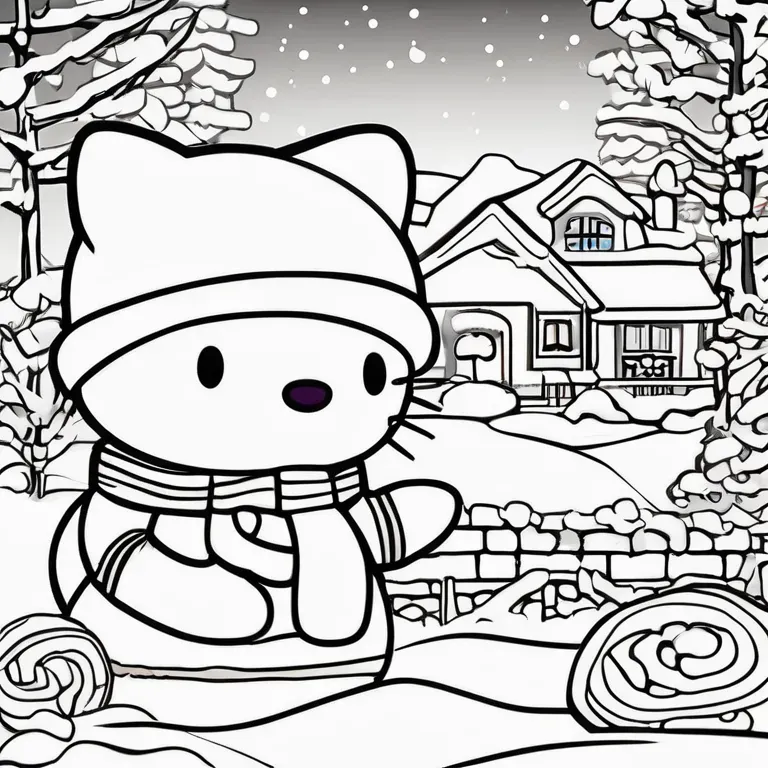 Hello_Kitty_building_a_snowman_in_winter