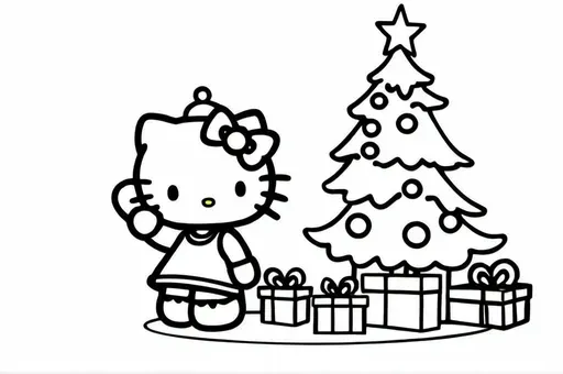 Hello Kitty decorating a Christmas tree