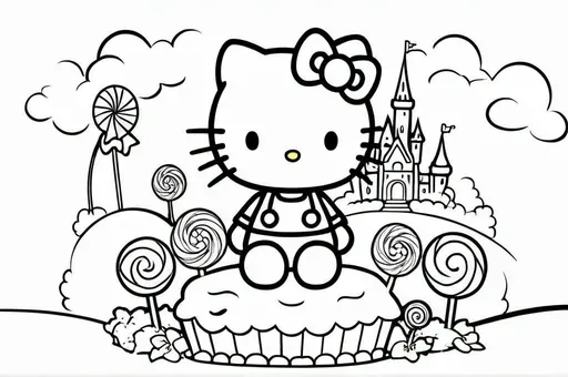 Hello Kitty exploring a candy land