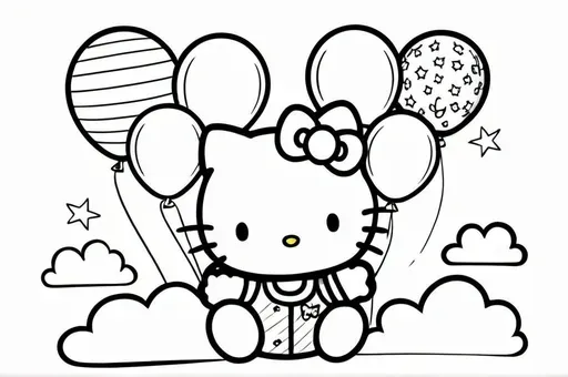 Hello Kitty flying with balloons in the sky