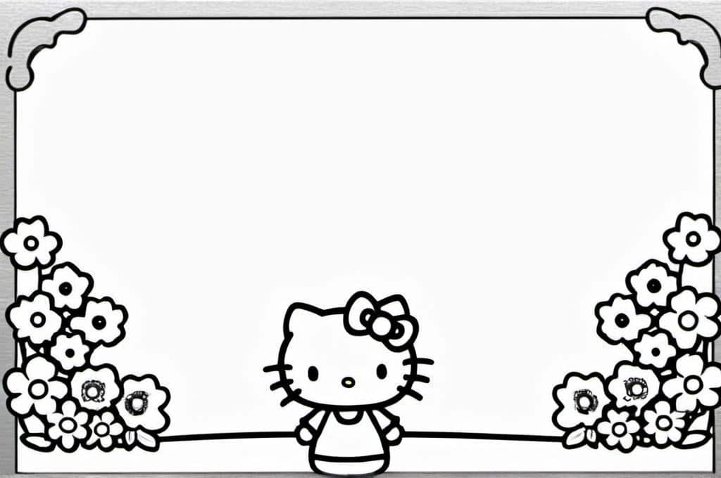 Hello Kitty, holding a blank sign for kids to write their names.