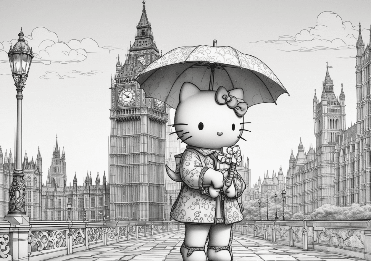 Hello_Kitty_in_London_holding_an_umbrella_with_Big_Ben_in_the_background