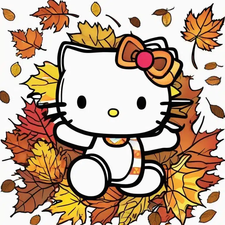 Hello_Kitty_jumping_into_a_pile_of_autumn_leaves