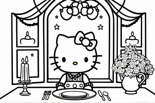 Hello Kitty lighting candles for a festive dinner