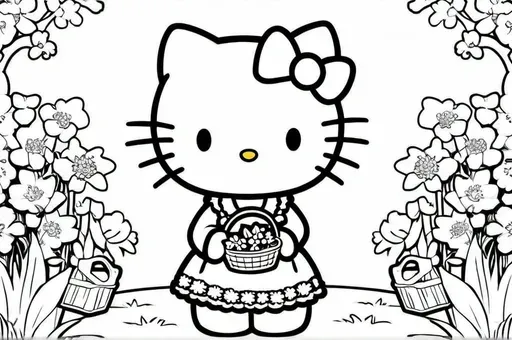 Hello Kitty participating in a spring festival with flowers