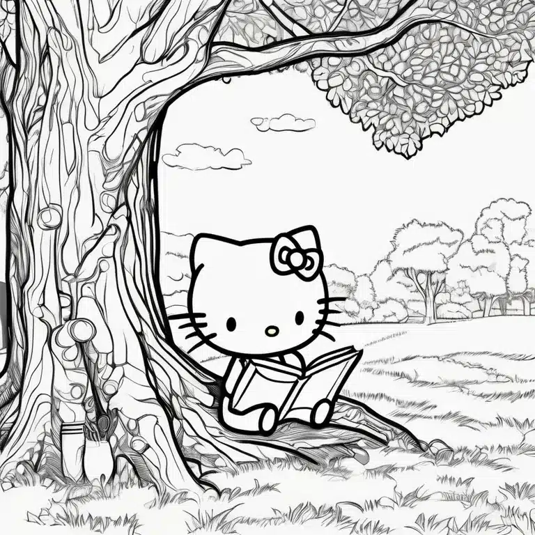 Hello_Kitty_reading_a_book_under_a_tree