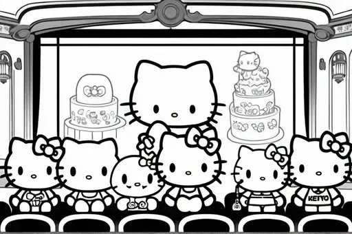 Hello Kitty riding a carousel with friends