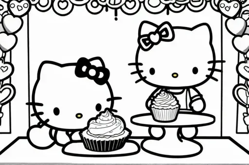 Hello Kitty sharing a cupcake with Badtz-Maru