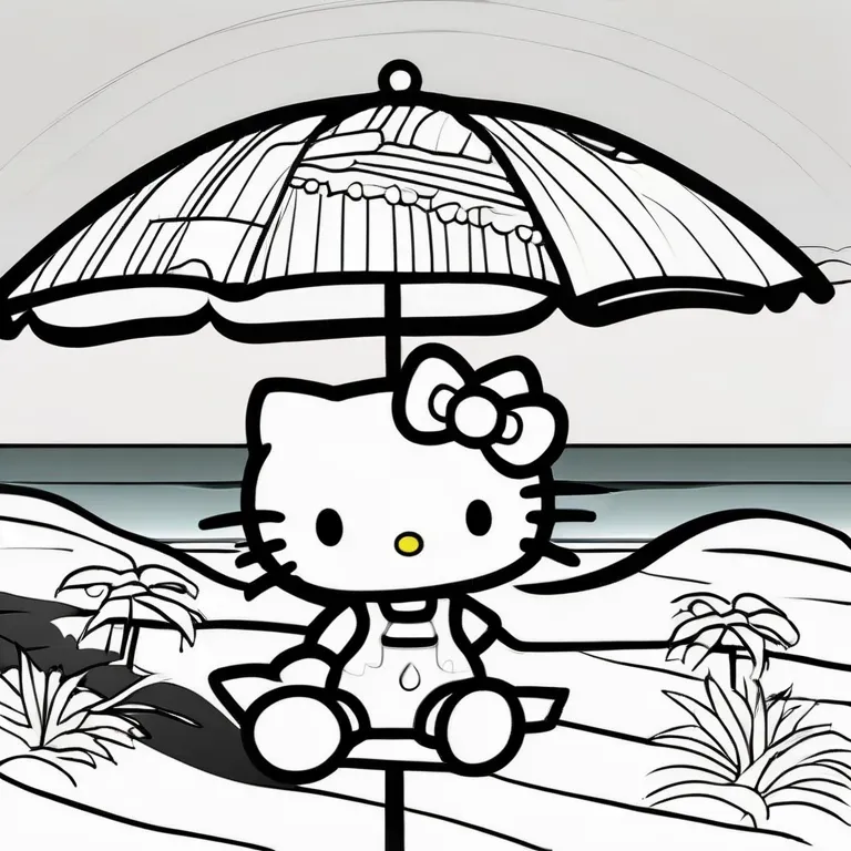 Hello_Kitty_under_a_beach_umbrella_during_summer