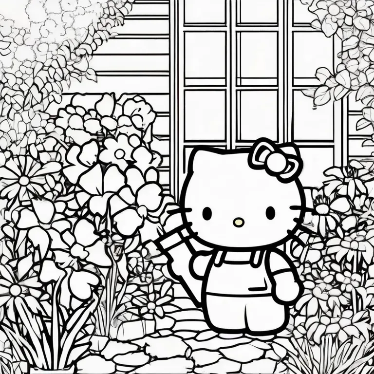 Hello_Kitty_watering_flowers_in_her_garden