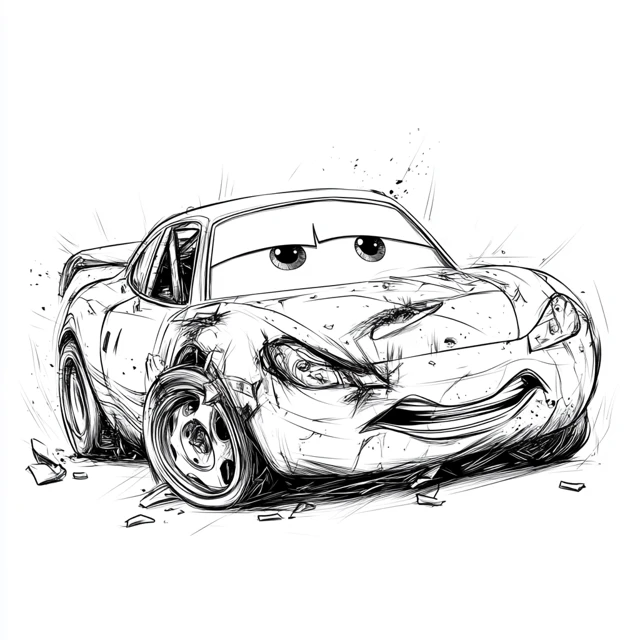 Lightning McQueen After A Crash Coloring Page