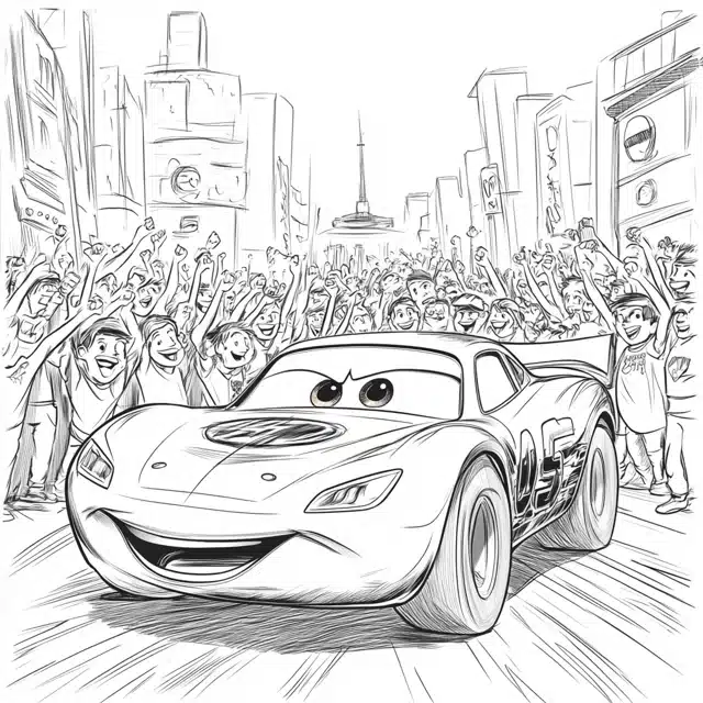 Lightning McQueen Showing Off To Crowd Coloring Page