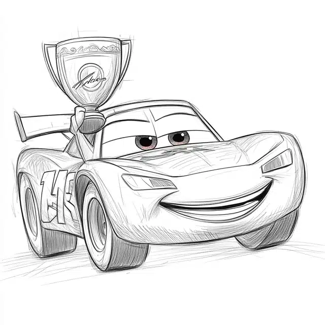 Lightning McQueen With Piston Cup Coloring Page