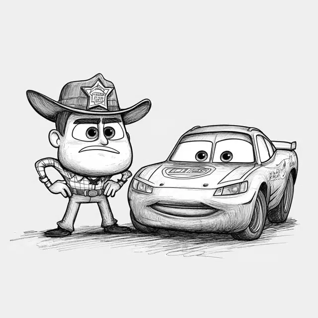 Lightning McQueen With The Sheriff Coloring Page