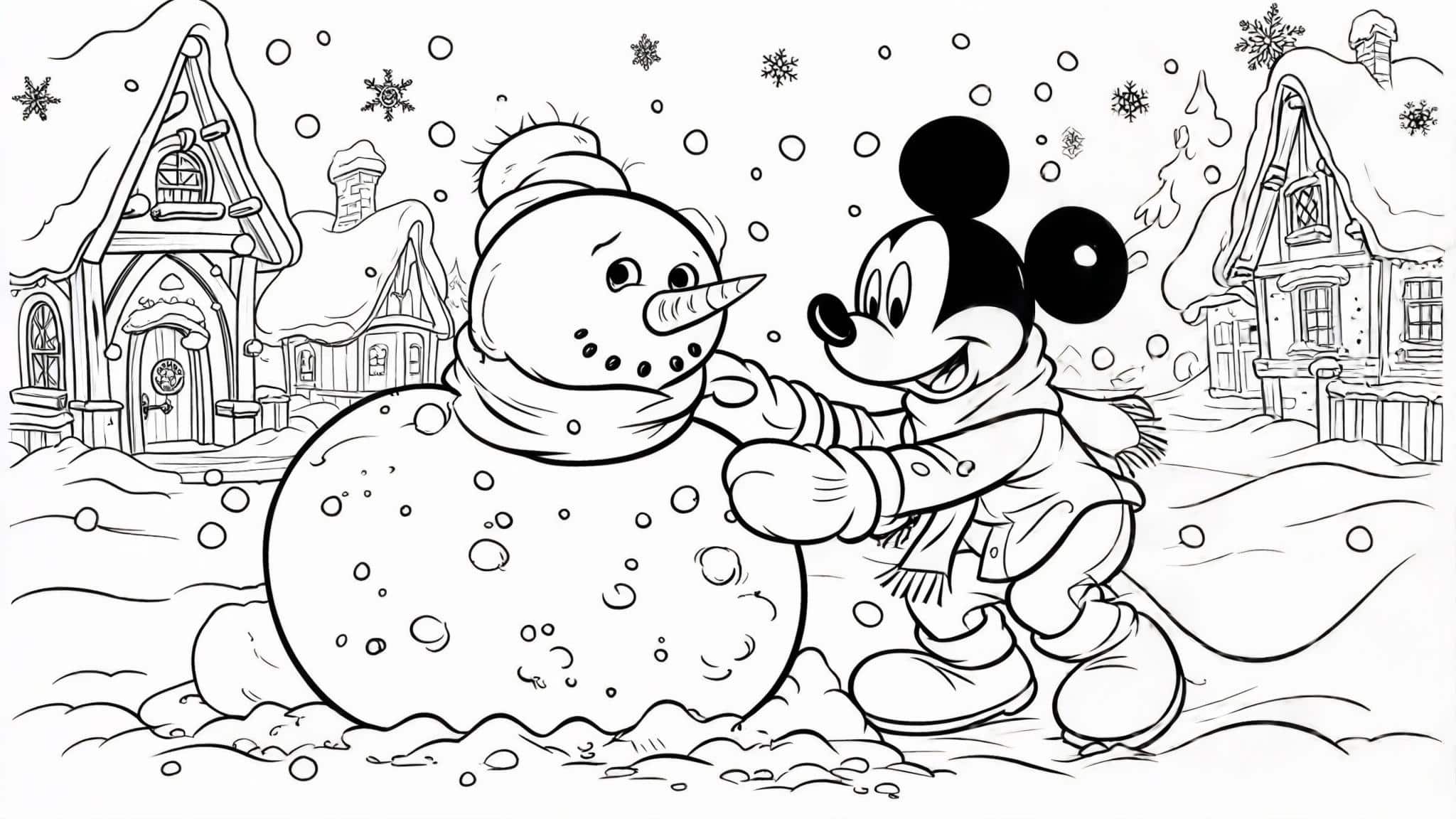 Mickey_building_a_snowman_with_mittens_and_a_scarf_on