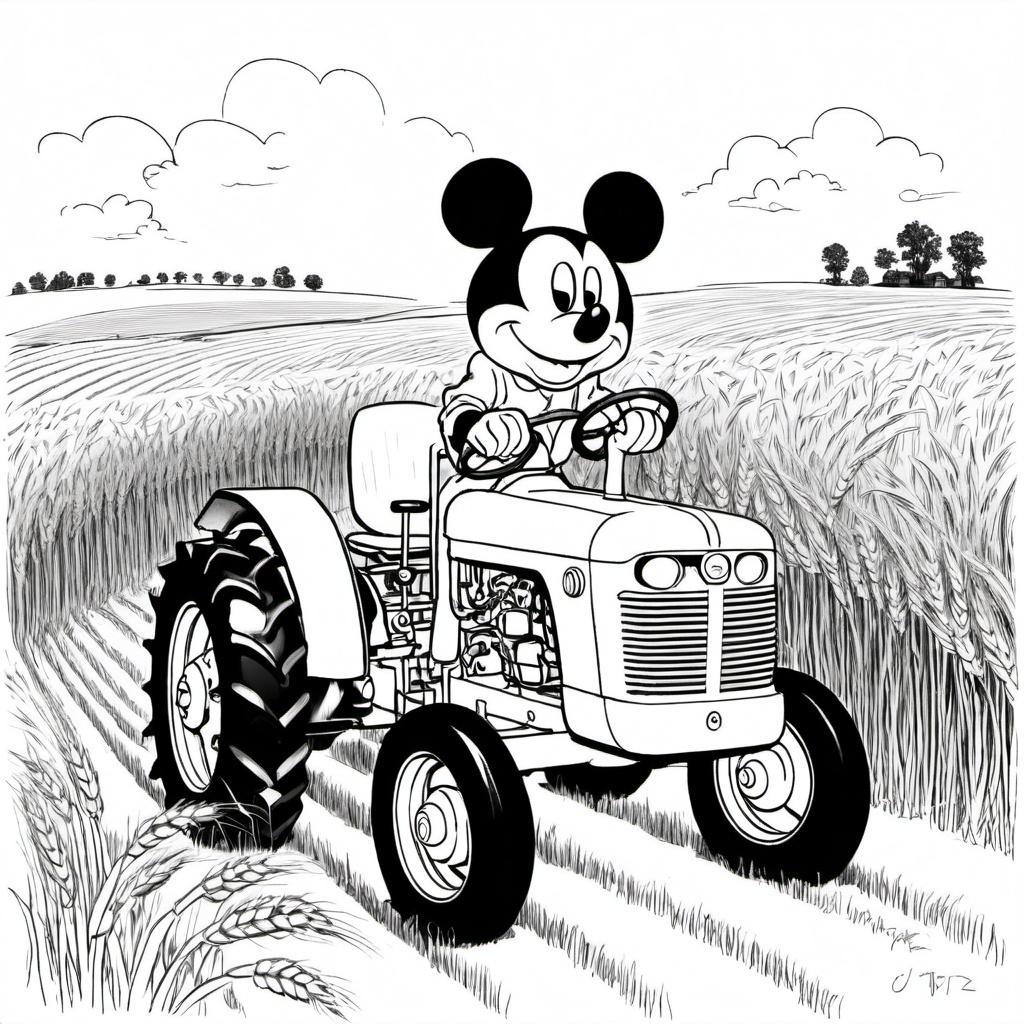 Mickey_driving_a_tractor_through_a_wheat_field