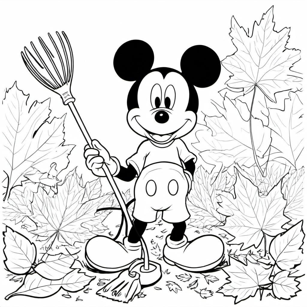 Mickey_holding_a_rake_surrounded_by_fall_leaves_in_autumn