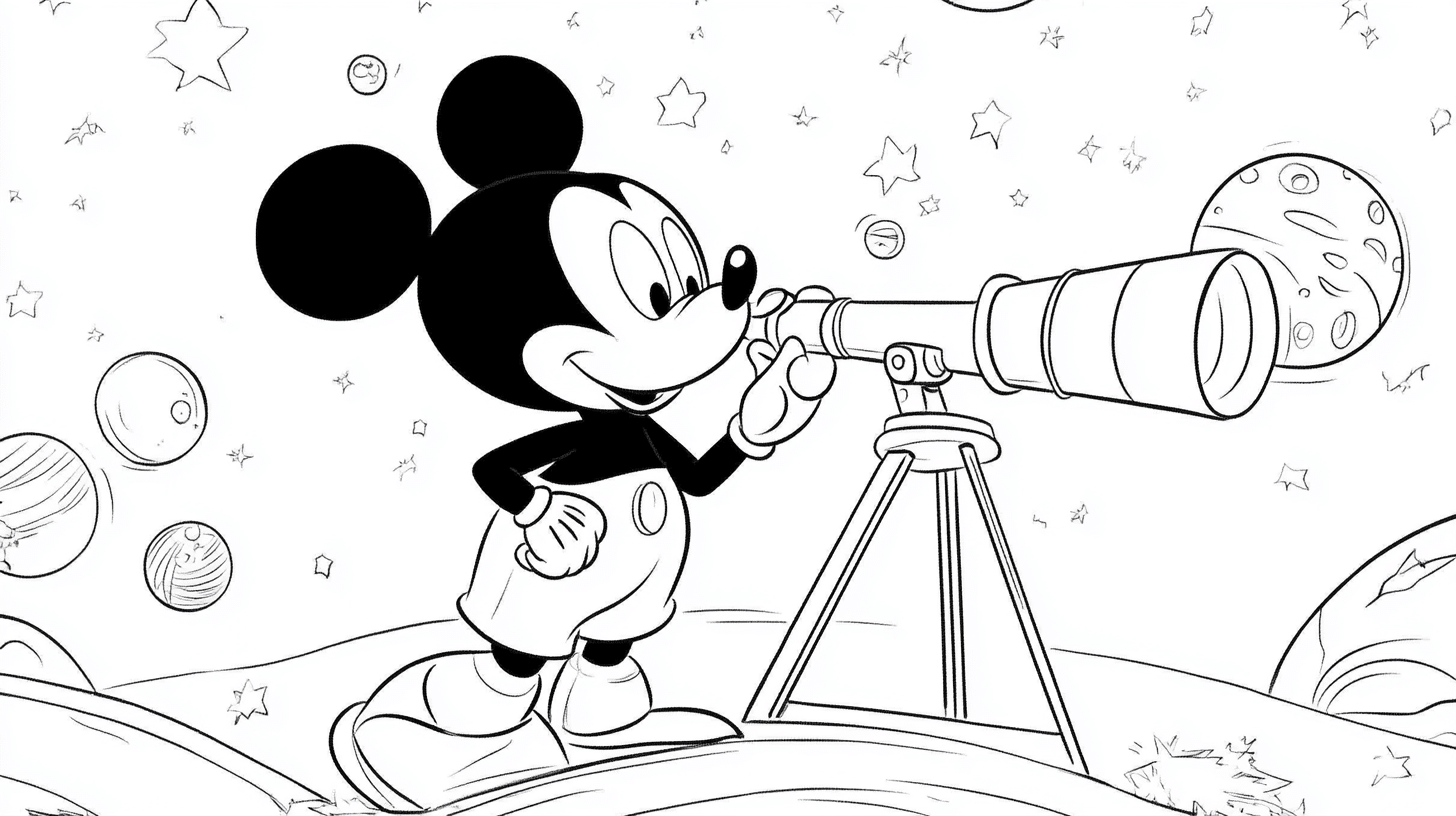 Mickey_looking_through_a_telescope_at_stars_and_planets