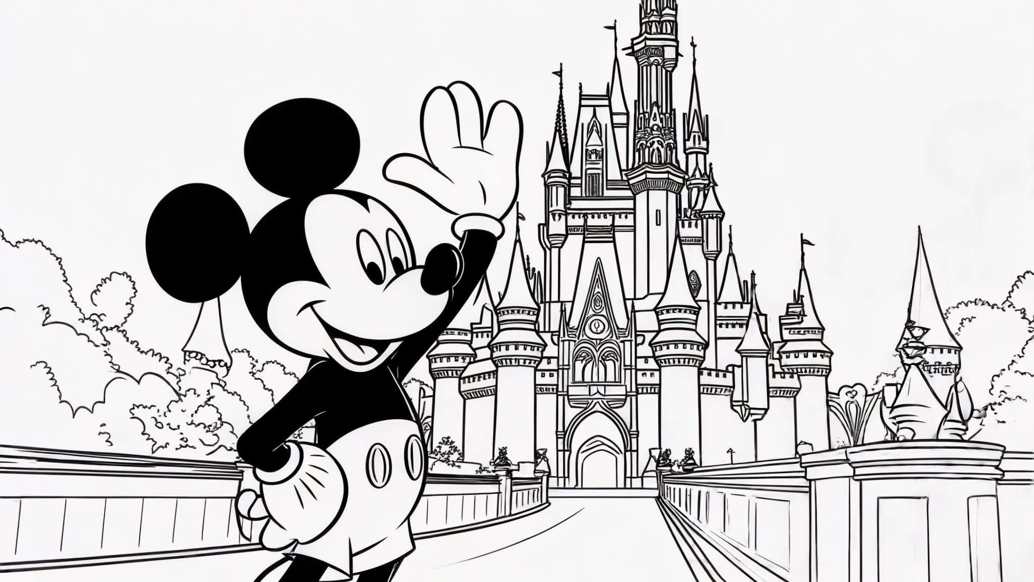 Mickey_standing_in_front_of_the_Cinderella_castle_waving_happily