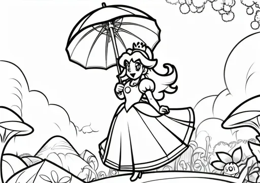 Princess Peach Flying with a Parasol