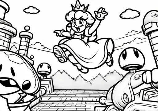 Princess Peach Jumping on An Enemy in Super Mario Bros