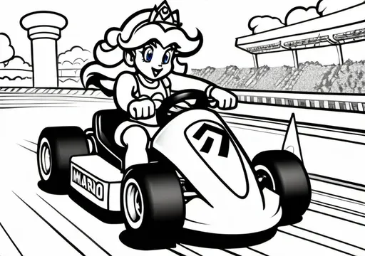 Princess Peach Racing in a Mario Kart