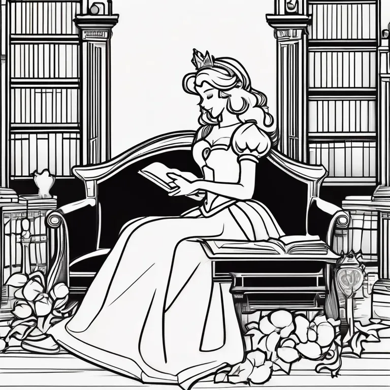 Princess_Peach_Relaxing_with_a_Book_in_The_Castle_Library