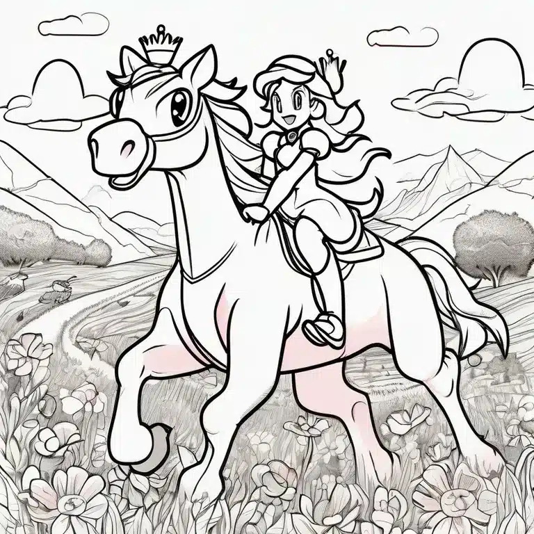 Princess_Peach_Riding_Yoshi_Through_a_Meadow