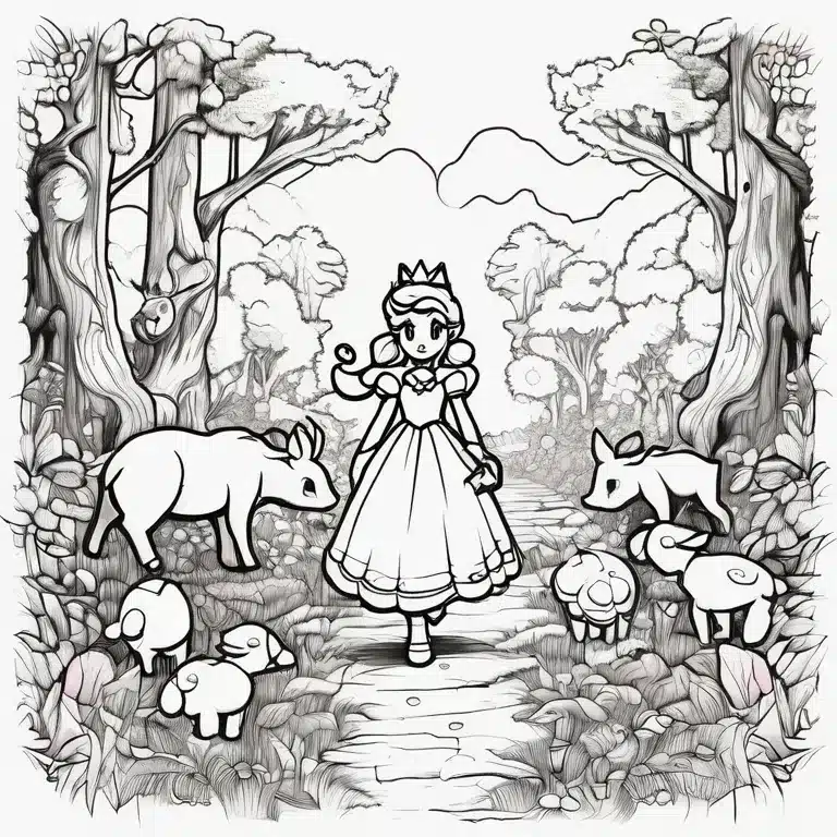 Princess_Peach_Walking_Through_a_Forest_with_Animals