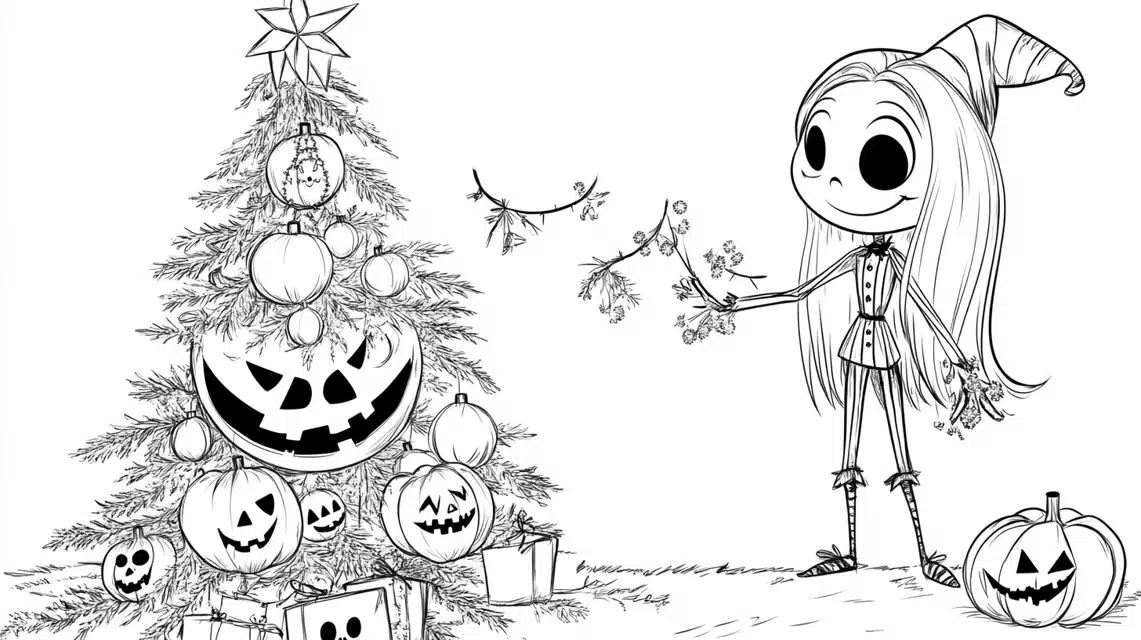 Sally And A Christmas Tree Coloring Page