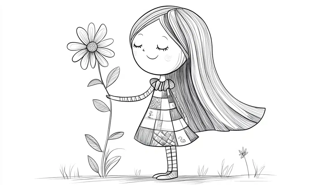 Sally With A Flower Coloring Page