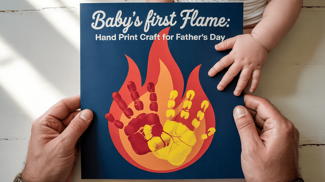 infant painted hand print flame craft for fathers day