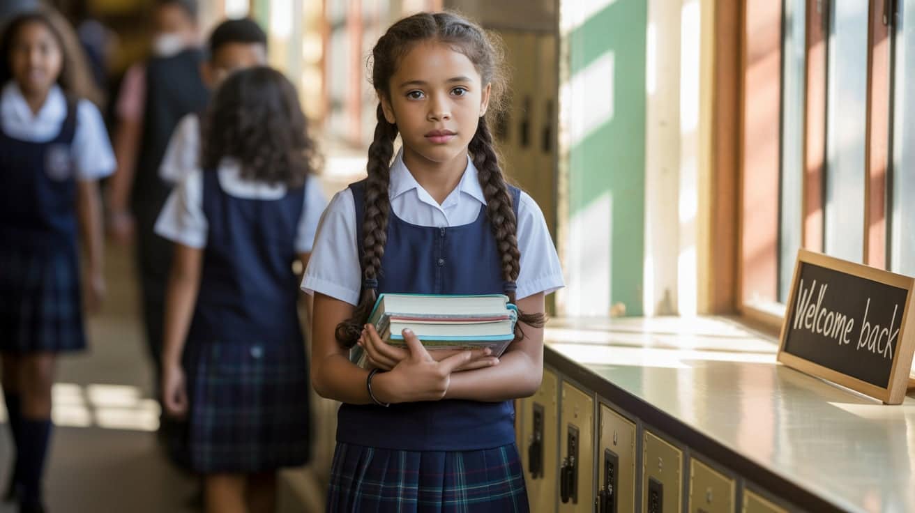 girl wearing school uniform